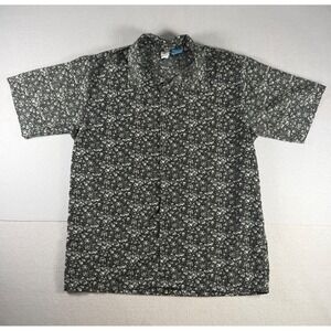 Phys.Sci Mens Large Skull Print Button Down Shirt Short Sleeve Grey White Skull